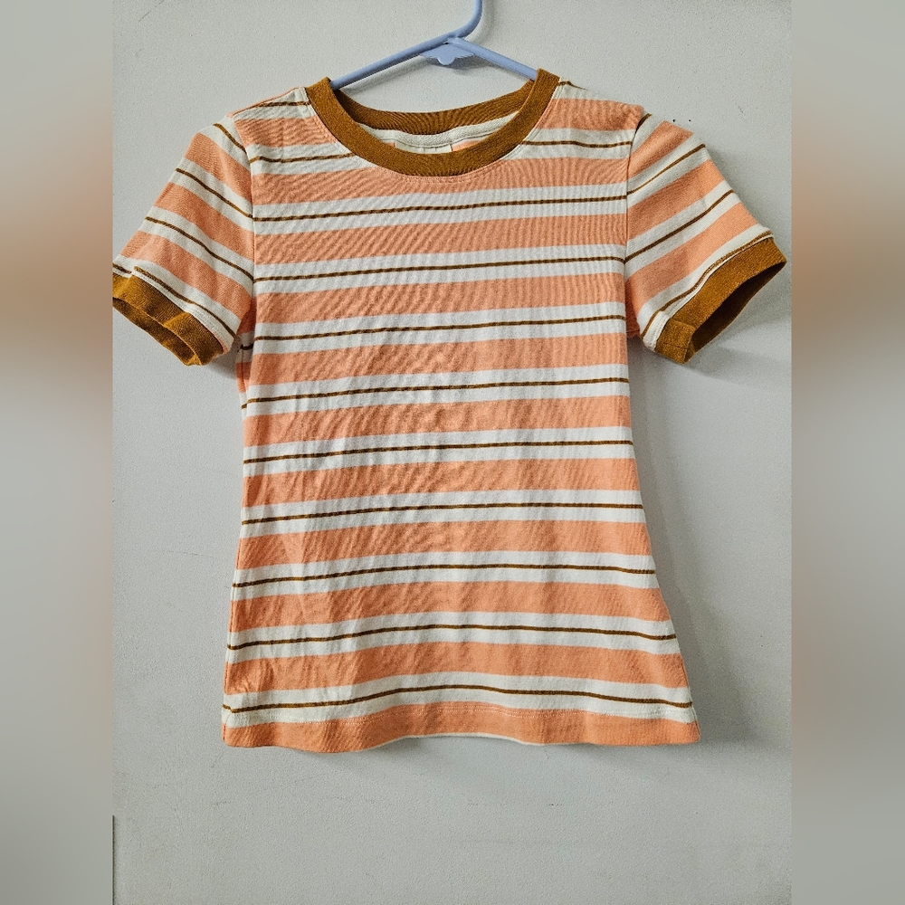 Maeve Peach - White Striped T- Shirt